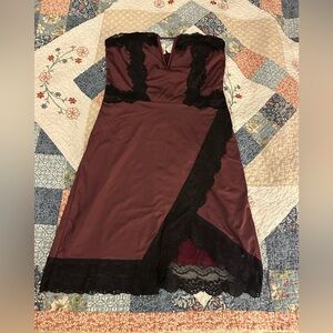 Free people intimates Burgundy Strapless Dress with Black Lace X small